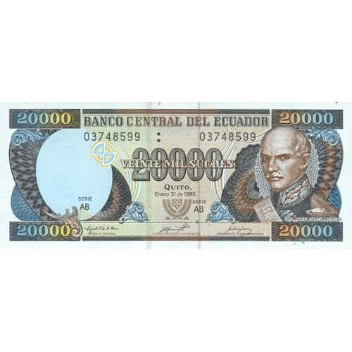 1999 - Ecuador PIC 129f 20,000 Sucres banknote UNC