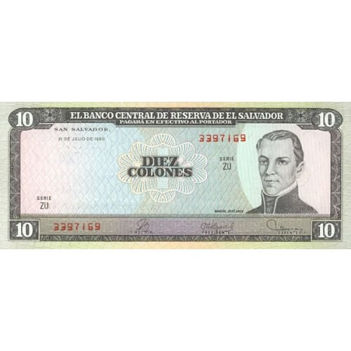 1980 - El Salvador P129b billete de 10 Colones