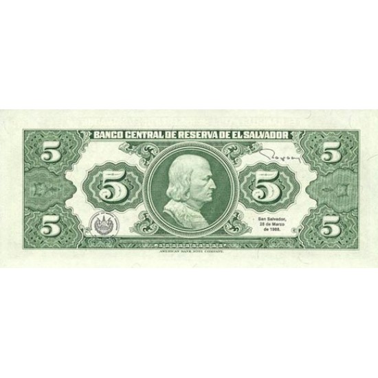 1983 - El Salvador P134a 5 Colones banknote 1983 - El Salvador P134a 5 Colones banknote