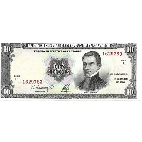 1988 - El Salvador 10 Colones banknote P135b UNC