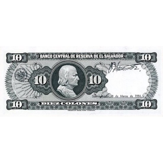 1988 - El Salvador P135b 10 Colones banknote 1988 - El Salvador P135b 10 Colones banknote