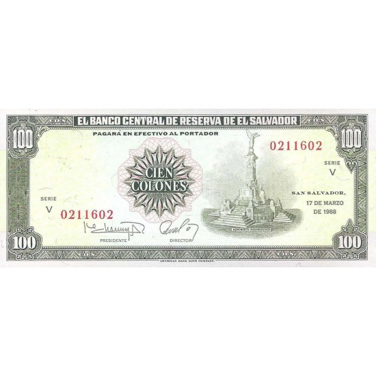 1988 - El Salvador P137b 100 Colones banknote 1988 - El Salvador P137b 100 Colones banknote