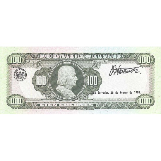 1988 - El Salvador P137b 100 Colones banknote 1988 - El Salvador P137b 100 Colones banknote