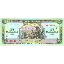 1990 - El Salvador P138 5 Colones banknote