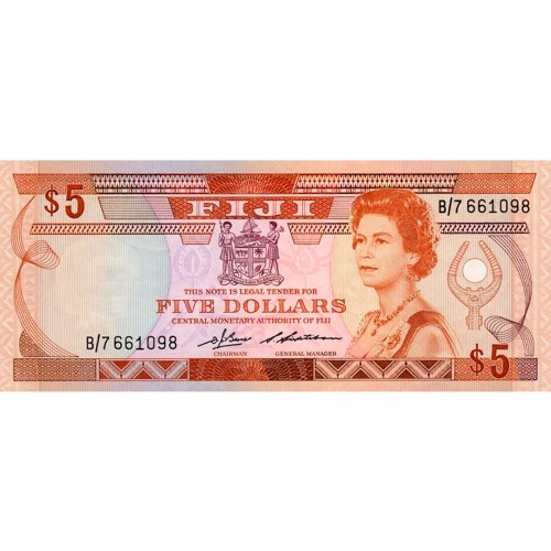 1986 - Islas Fiji P83a billete de 5 Dólares