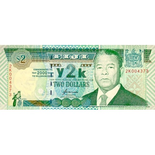 2000 - Fiji Islands P102 2 Dollars banknote