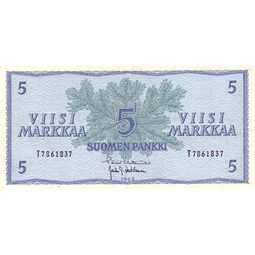 1963 - Finlandia Pic 99   billete de 5 Marcos