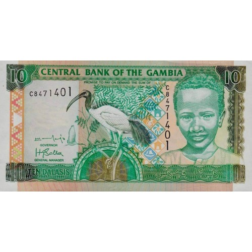 2001/05 -  Gambia PIC 21b billete de 10 Dalasis F14 S/C