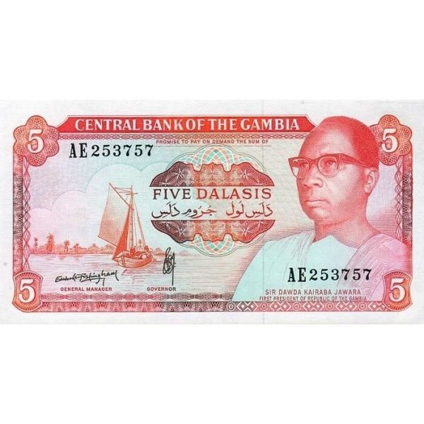 1987/90 -  Gambia PIC 9b   5 Dalasis f10  banknote