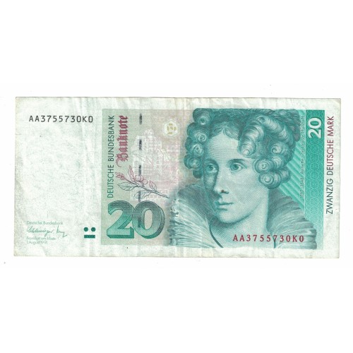 1991 - Germany_Fed_Rep PIC 39a 20 Marks banknote VF