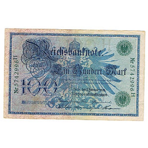 1908 - Germany   Pic 34            100 Marks  banknote