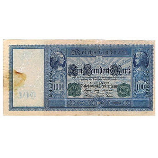 1910 - Germany Pic 43 100 Marks F banknote 1910 - Germany Pic 43 100 Marks F banknote