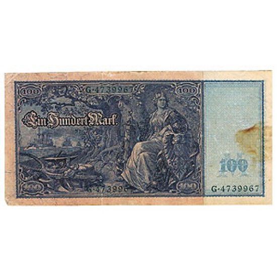 1910 - Germany Pic 43 100 Marks F banknote 1910 - Germany Pic 43 100 Marks F banknote