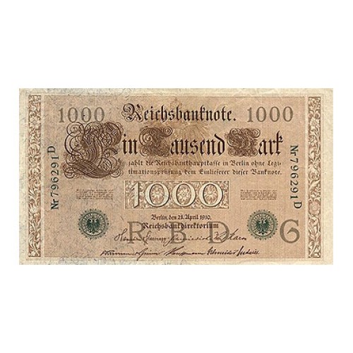 1910 - Germany Pic 45b 1.000 Marks banknote UNC