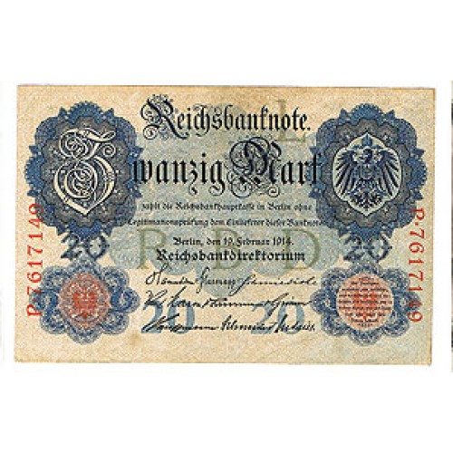 1914 - Germany Pic 46b   20 Marks VF banknote