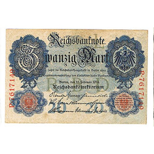 1914 -  Alemania Pic 46b    billete de  20 Marcos EBC