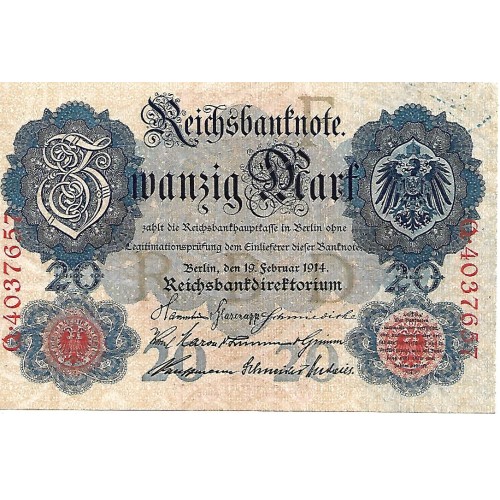 1914 - Germany 20 Marks banknote PIC 46b UNC