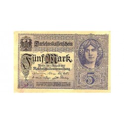 1917 - Alemania PIC 56b billete de 5 Marcos
