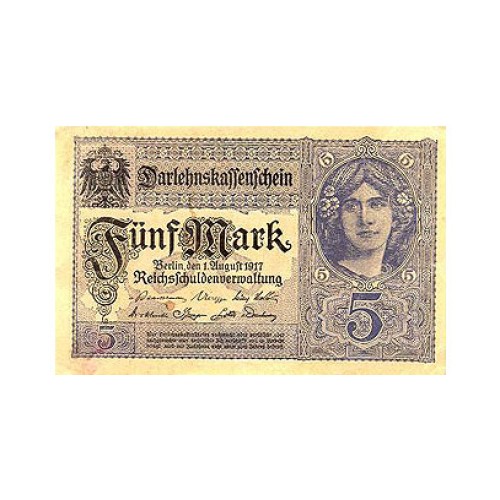 1917 - Alemania PIC 56b billete de 5 Marcos