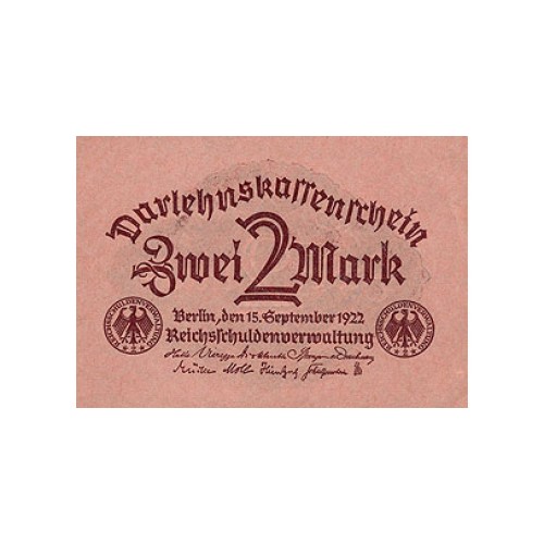 1922 - Germany Pic 62   2 Marks  banknote