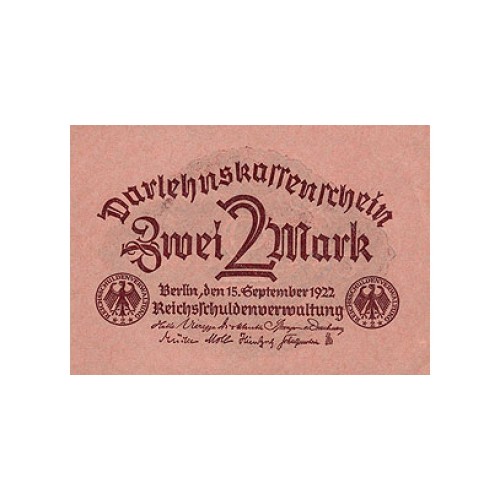 1922 -  Alemania Pic 62    billete de  2 Marcos