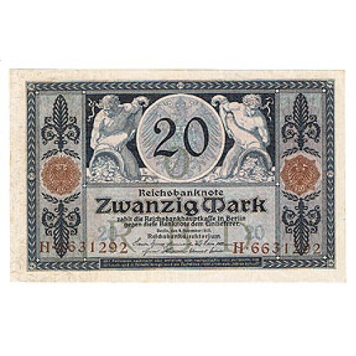 1915 - Alemania PIC 63 billete de 20 Marcos S/C