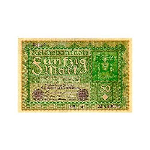 1919 - Alemania PIC 66 billete de 50 Marcos
