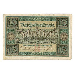 1920 - Alemania PIC 67a billete de 10 Marcos S/C