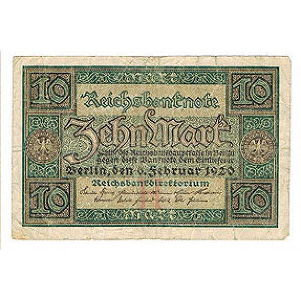 1920 -  Germany PIC 67a         10 Marks banknote