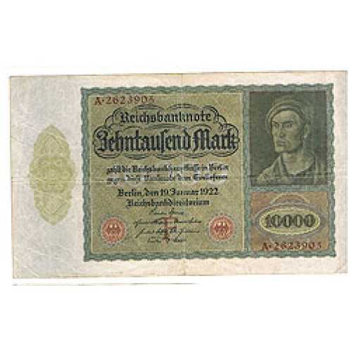 1922 - Germany 10.000 Marcos banknote PIC 71 F