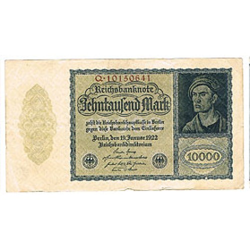 1922 -  Alemania Pic 72    billete de  10.000 Marcos MBC