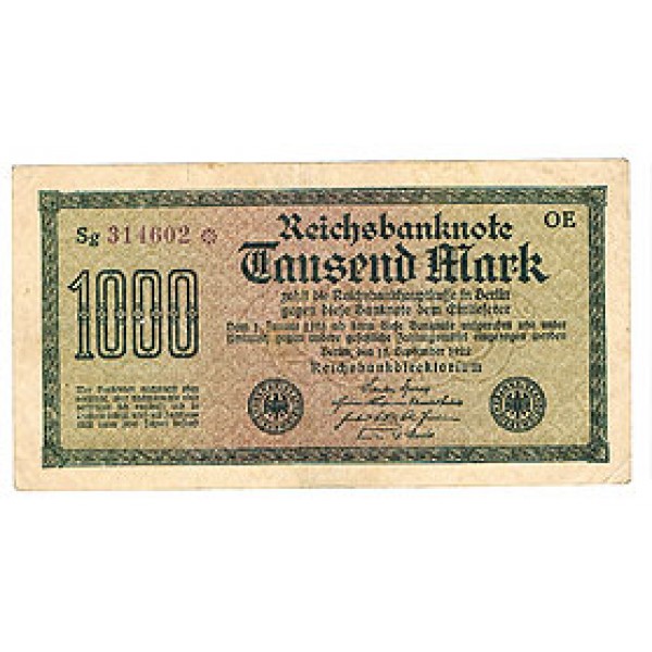 1922 -  Germany  PIC 76    1.000 Marks VF banknote