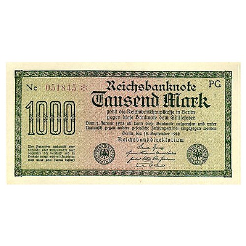1922 -  Alemania PIC 76b billete de 1.000 Marcos S/C