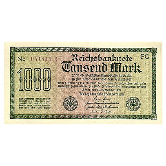 1922 - Germany PIC 76 1.000 Marks banknote 1922 - Germany PIC 76 1.000 Marks banknote