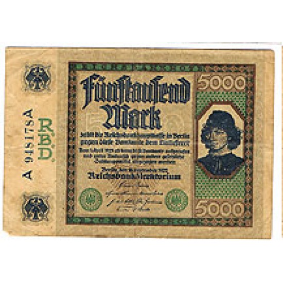 1922 - Germany PIC 77 5.000 Marks F banknote 1922 - Germany PIC 77 5.000 Marks F banknote