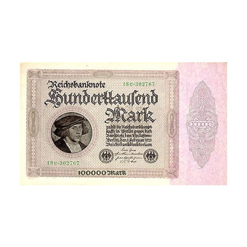 1923 - Germany PIC 83a 100.000 Marks banknote UNC