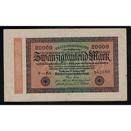 1923 - Germany Pic 85 20.000 Marks VF banknote 1923 - Germany Pic 85 20.000 Marks VF banknote