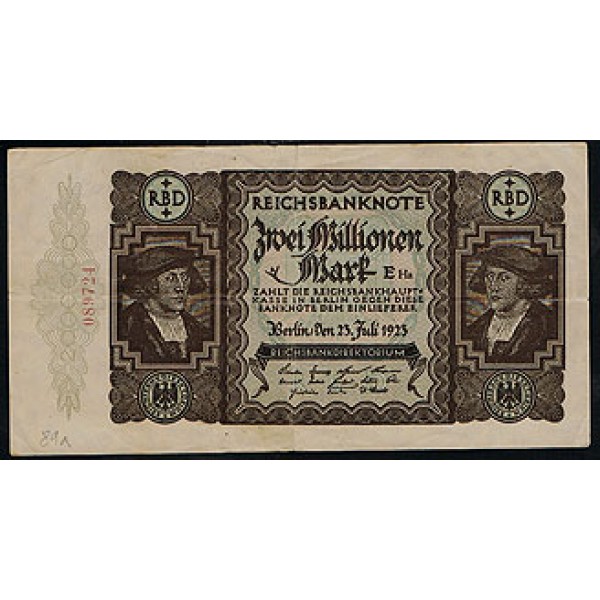 1923 - Germany PIC 89a    2 Millons Marks   VF banknote