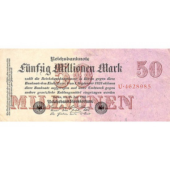 1923 - Germany PIC 98 b 50 Millons Marks VF banknote 1923 - Germany PIC 98 b 50 Millons Marks VF banknote