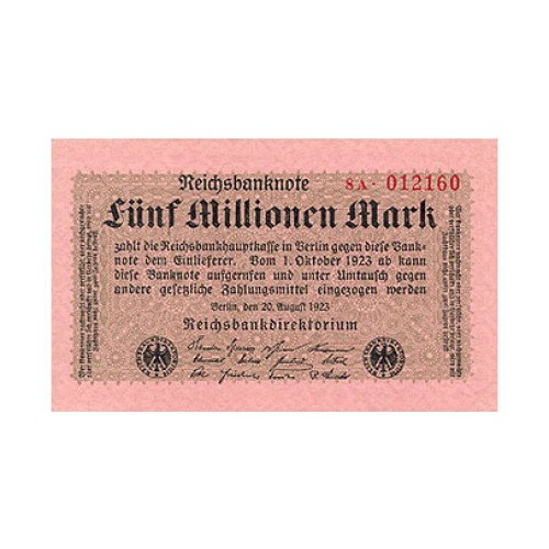 1923 -  Alemania PIC 105 5 millons Marks banknote UNC