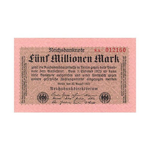 1923 - Alemania PIC 105 billete de 5 millones Marcos S/C