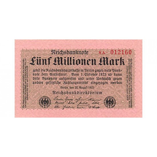 1923 - Alemania PIC 105 5 millons Marks banknote 1923 - Alemania PIC 105 5 millons Marks banknote