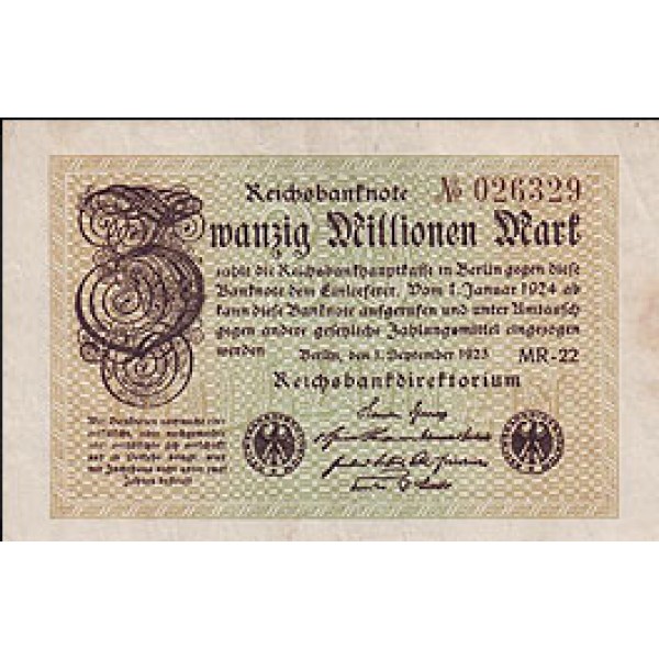 1923 -  Germany PIC 108c        20 Millons Marks banknote