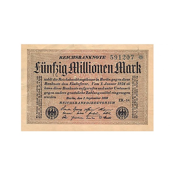 1923 -  Germany PIC 109a    50 Millons Marks banknote
