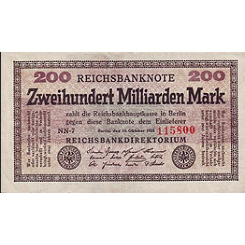 1923 - Germany PIC 121        200 Millons Marks F banknote