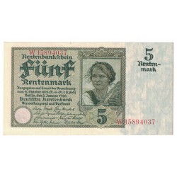 1926 -  Alemania PIC 169 5 Rentenmark XF banknote