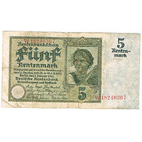 1926 -  Alemania PIC 169 billete de 5 Rentenmark MBC