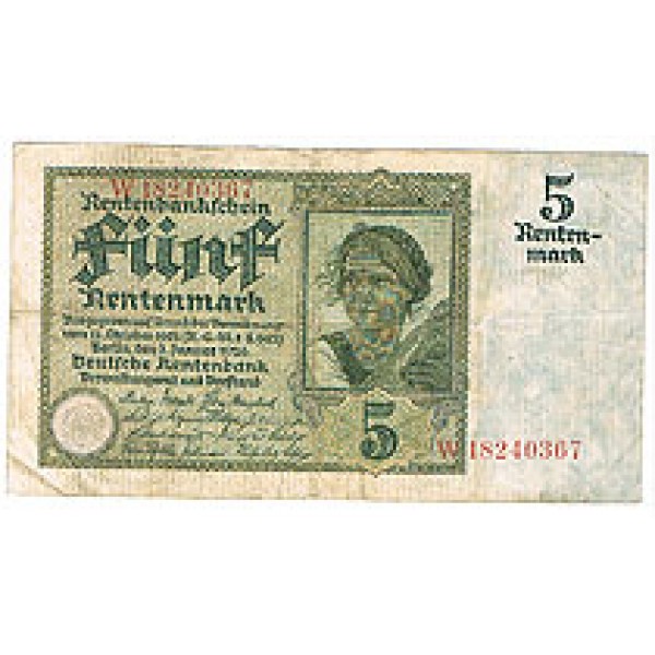 1926 -  Alemania PIC 169          5 Reichsmark F banknote