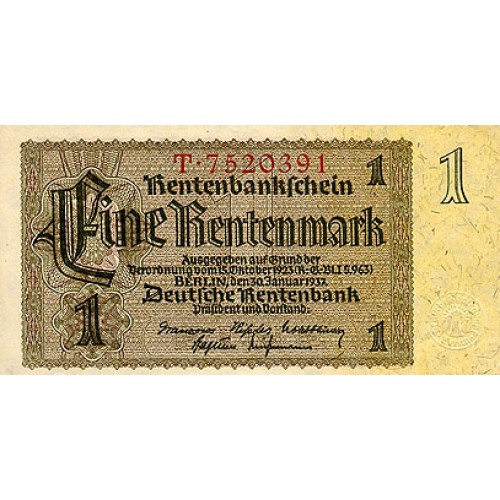 1937 -  Alemania PIC 173b billete de 1 Reichsmarco S/C