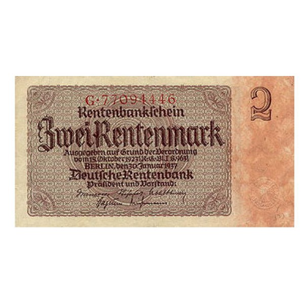 1937-   Germany PIC 174         2 Reig Marks banknote